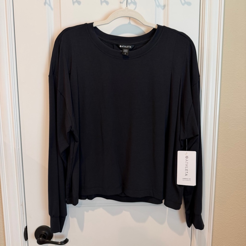 Athleta Elemental Long Sleeve Pleated Crop Top Black